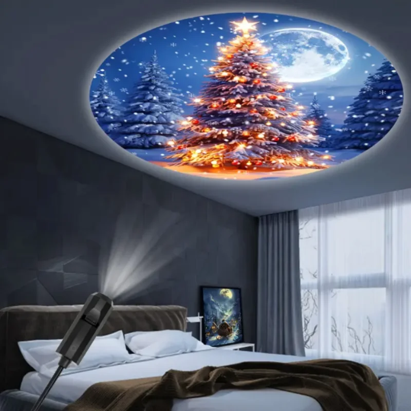 Proyector LED de Navidad Luz USB 3 patrones de proyección - Luz nocturna USB ajustable para decoraciones de festivales