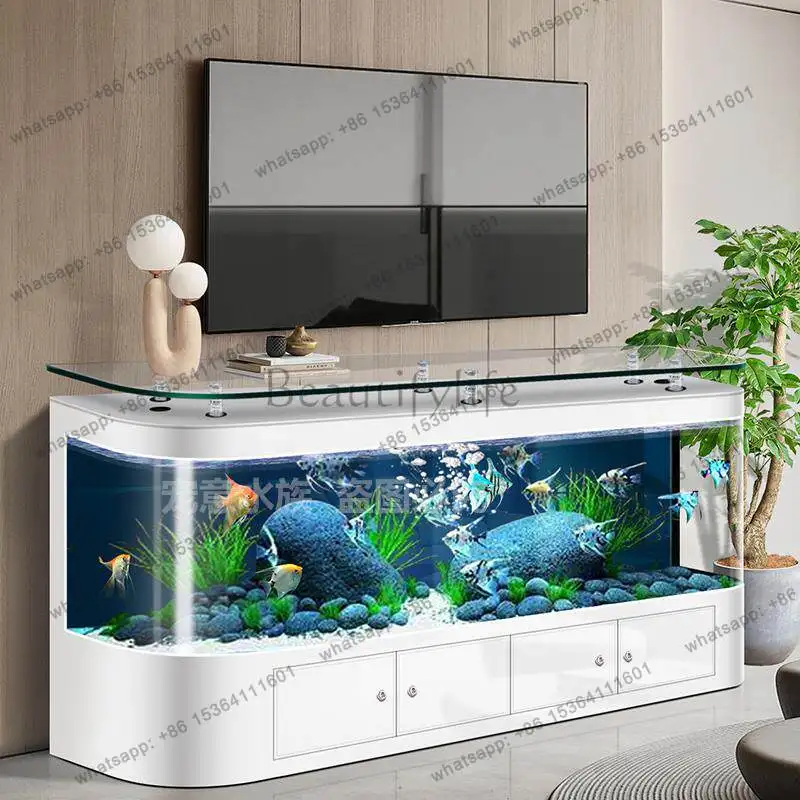 

Hot bending integrated molding floor-to-ceiling fish tank large wall back filter ecological lazy coffee table aquarium