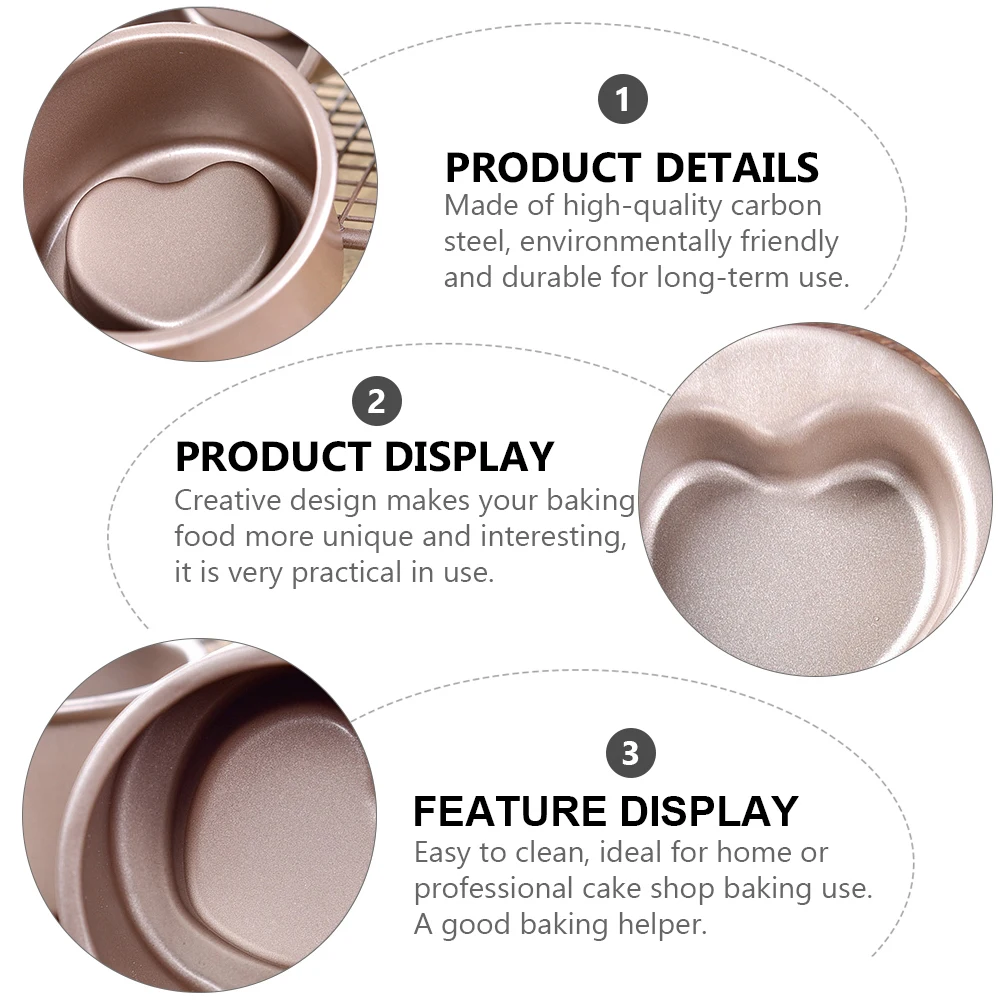 

4 Pcs Heart Shaped Cake Mold Carbon Steel Baking Mould Tart Chocolate Unique Design Easy Clean Home Professional Use