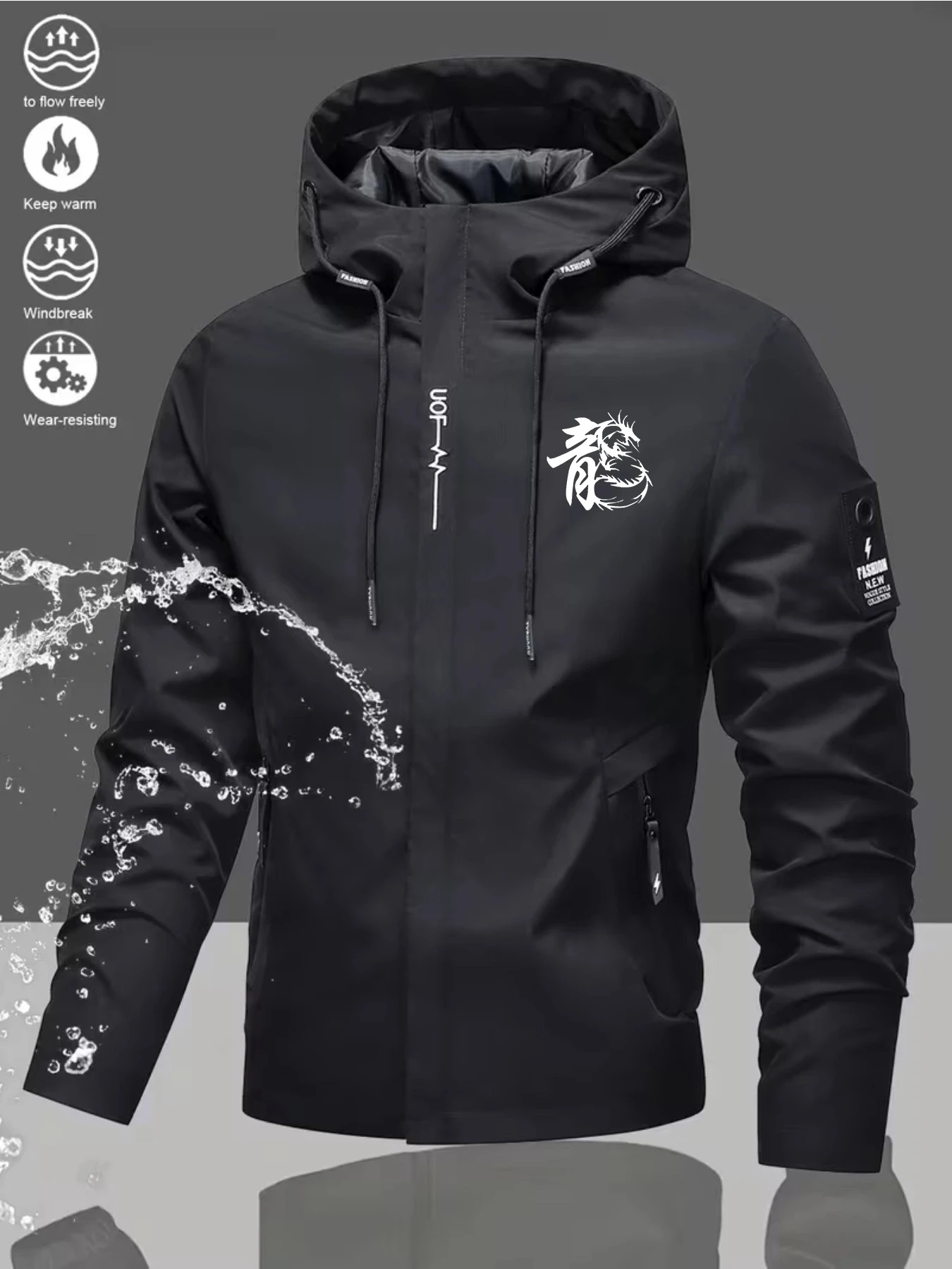 Men's casual jacket with creative dragon print, versatile for outdoor activities in spring, autumn, and winter for couples