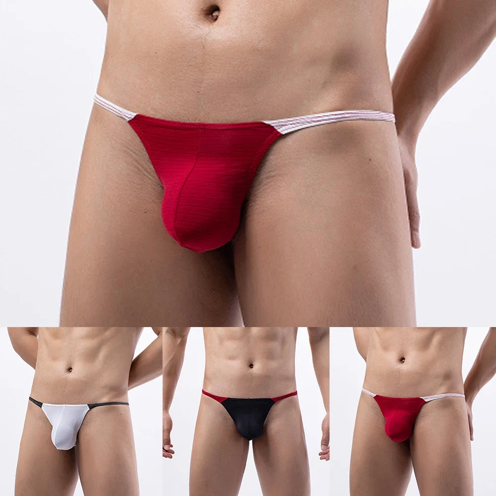 

Men's Sexy Thong Bikini Underwear T Back Pouch Briefs Low Waist Gstring Swimwear Lingerie Panties Blue/White/Red