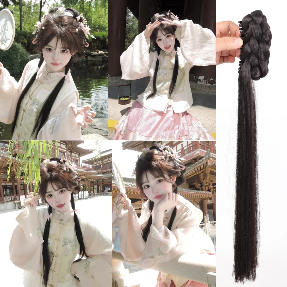 Fashion Chinese Style Ponytail Claw Clip Long Curly Straight Universal Ponytail Wigs with Claw Clip Hair Extensions for Women