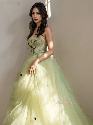 TAFN Princess Mint Green Wedding Dresses A-line Sweep Train Strapless Bridal Gown Korea Photo Shoot Dresses Customized