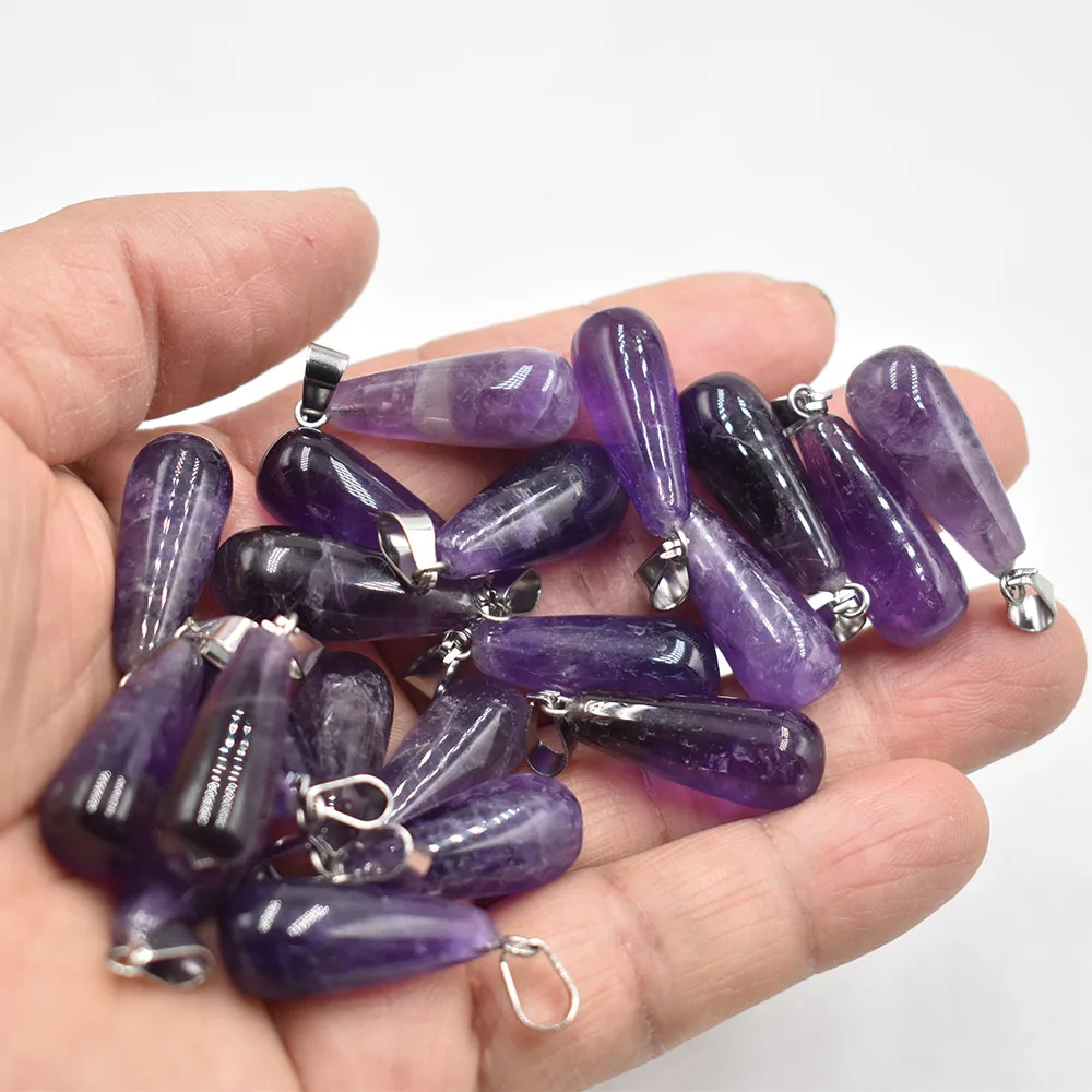 2022 Fashion hot selling Natural amethysts charms long water drop Pendants for jewelry marking 20Pcs/Lot Wholesale free shipping