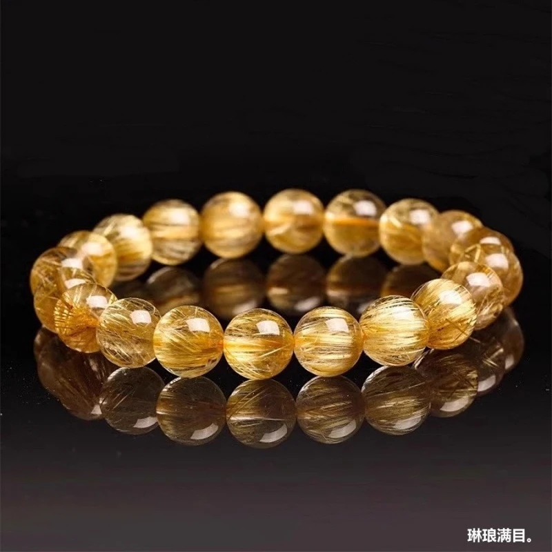 Authentic natural bracelet, collectible golden rutilated quartz, fortune-attracting original beads, sing