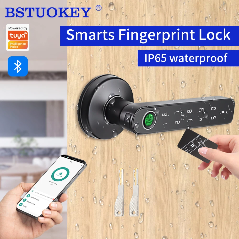 Support Tuya App Q50 Waterproof Smart Fingerprint Door Lock Bluetooth RFID Card Digital Door Lock Keyless Door Lock Remote Lock
