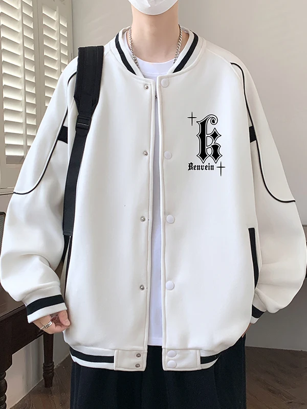 

2025 New Men's Printed Jaet Casual Youth Workwear Hoodie Outerwear Open Cardigan Jaet Stand Fit Long Sve Cotton Pol...