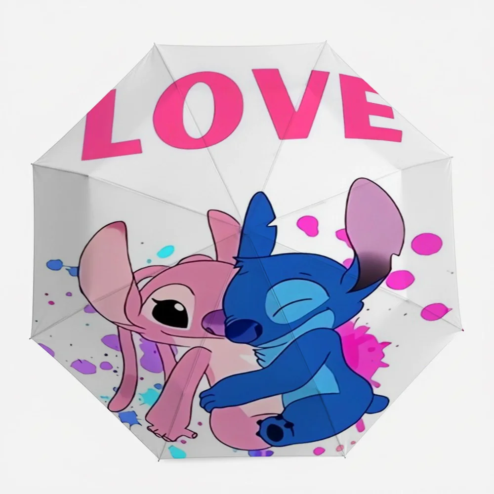 

Disney Lilo & Stitch Stitch and Angel LOVE Print Automatic Folding Umbrella, Portable Waterproof Windproof Travel Umbrella for K