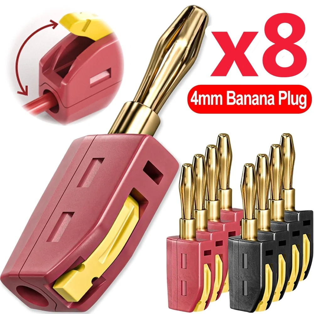 8/1pcsPortable 32A 4mm Banana Plug Solderless Connect High Current Gold-Plated Banana Connectors Audio Copper Speakers Amplifier