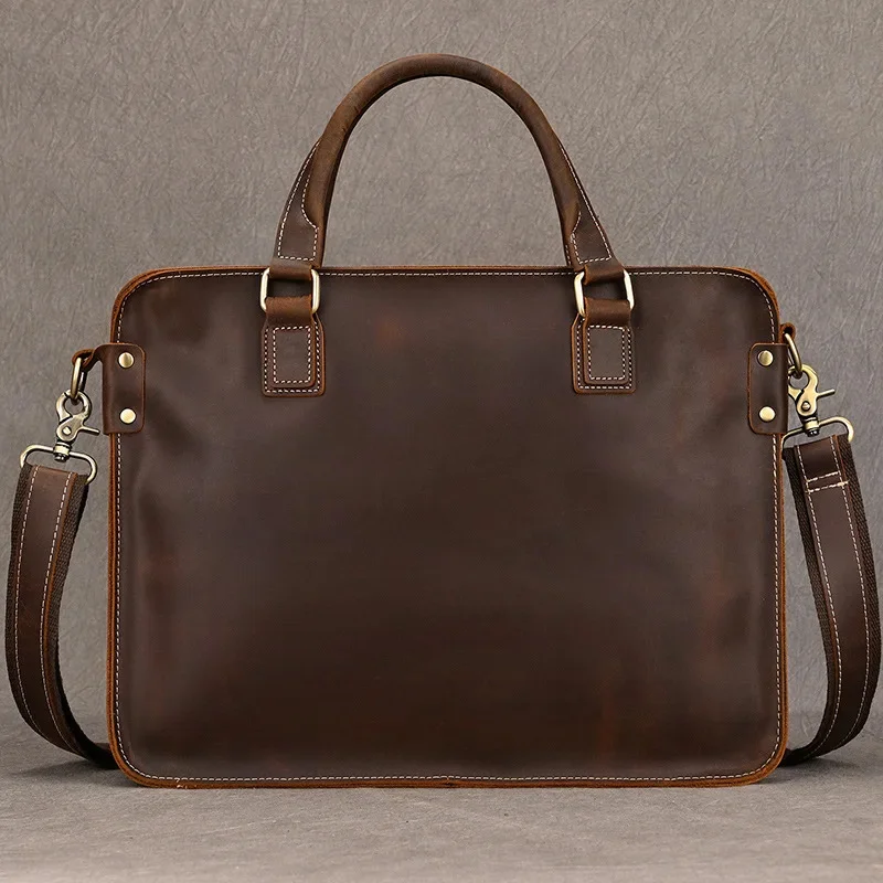 Maletín de cuero Crazy Horse Vintage para hombre, bolso de negocios de gran capacidad, bandolera de hombro para hombre, bolso para portátil de 14 "a la moda B