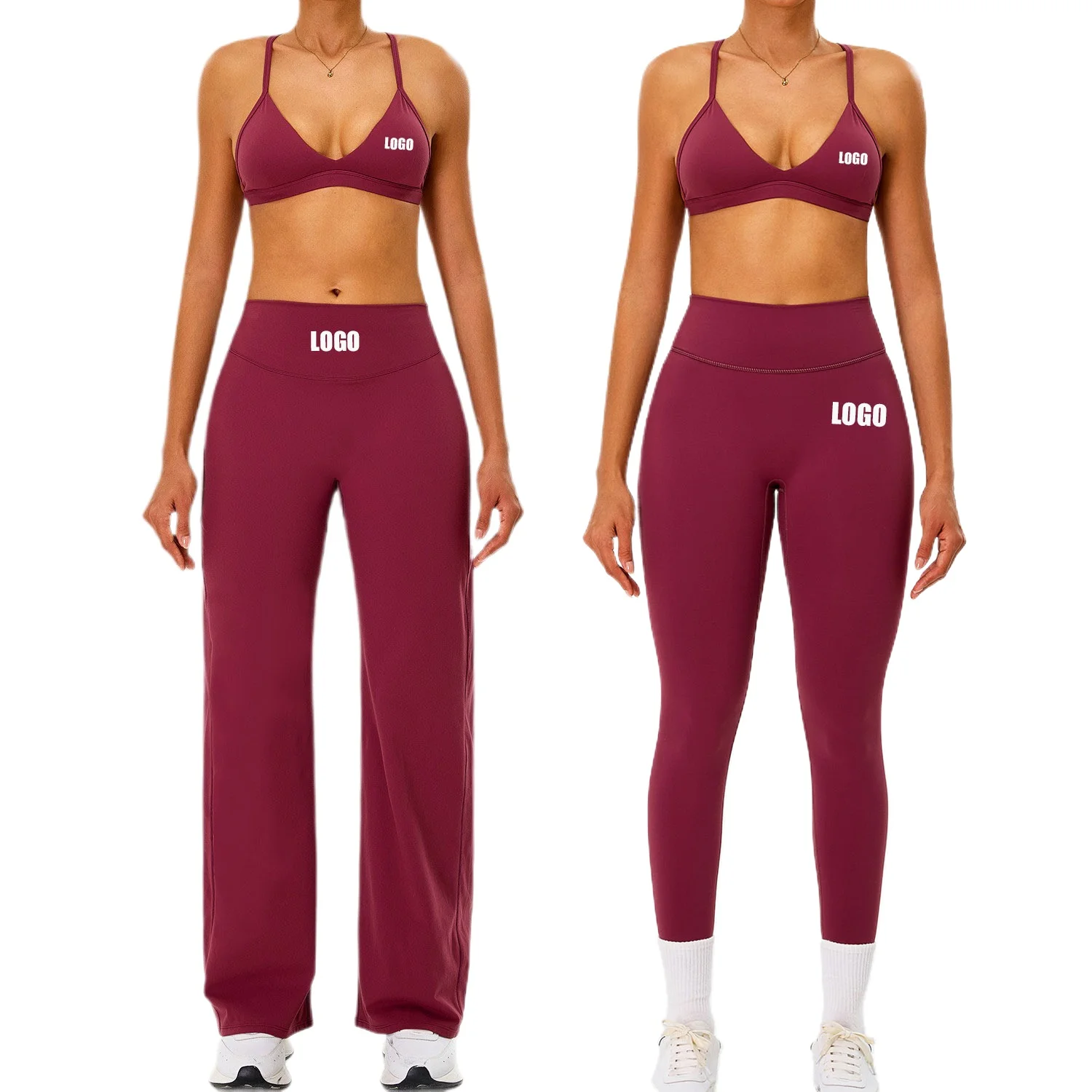 

Custom LOGO women's long-sleeved yoga beauty back bra sports trousers outdoor running fitness clothing two-piece set