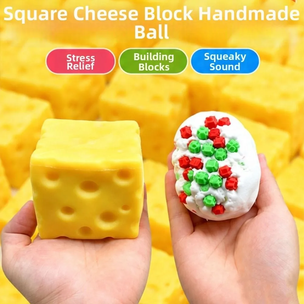 Crunchy Cheese Squeezed Cube 5/7cm Sound Effects Triangle Cheese Squishy Super Soft Hand Relax Crackling Cheese Pinch