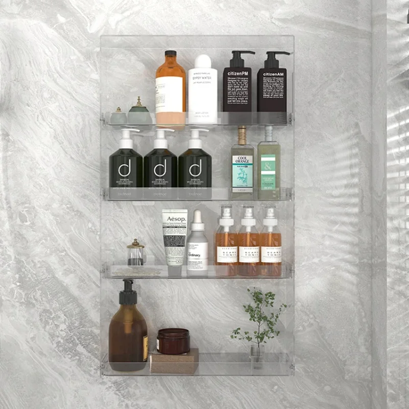 Non-Perforated Bathroom Shelves, Acrylic Wall-Mounted Multi-Layer Organizer, Cosmetics Storage Rack, Portable Picnic Table