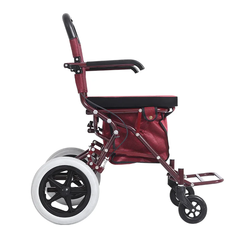 Senior's Four-Wheeled Shopping Cart, Fold Elderly Trolley Walker, Red Color Helper Crutch