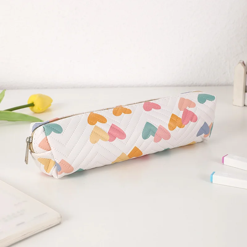 Cute Colourful Love Heart Pencil Case Girls Large Capacity School Pouch Zippered Pencil Case Students School Stationery Bag