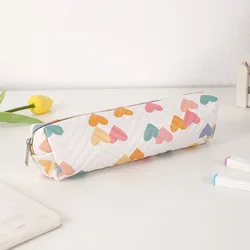 Cute Colourful Love Heart Pencil Case Girls Large Capacity School Pouch Zippered Pencil Case Students School Stationery Bag