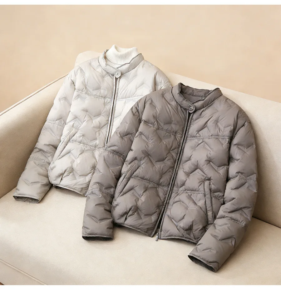 2026 Autumn Winter Fashion Casual Loose Down Jacket Versatile Lightweight Stand Up Collar White Duck Down Coat Warm