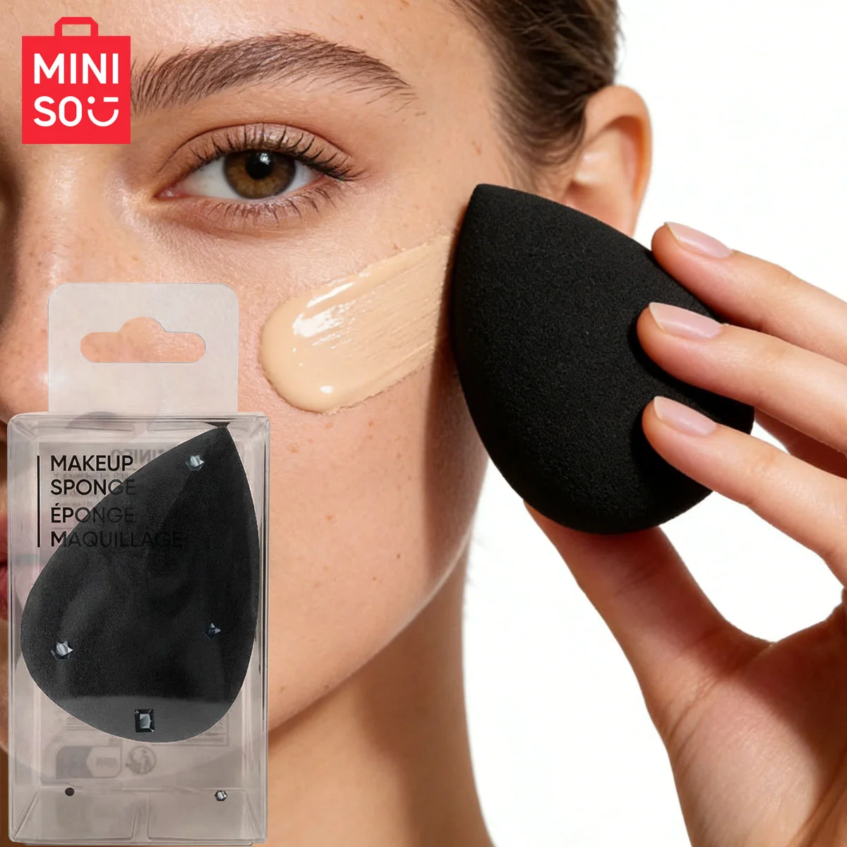 MINISO Soft Skin friendly Water Drop Makeup Egg - Black Makeup Sponge Suitable for Liquid Makeup Egg Wet and Dry Use