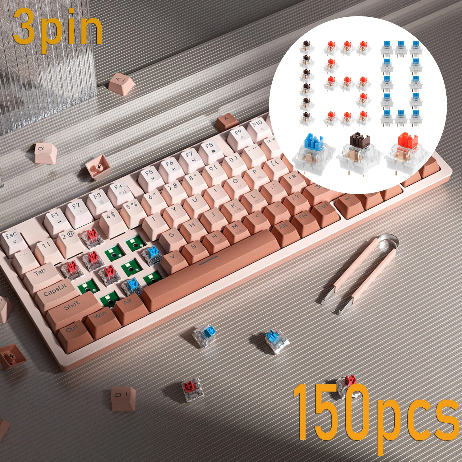 150 Stück Schalter Ersatz 3 PIN mechanische Tastaturschalter Clicky, präzises Tippen, staubdicht, LED-Tastatur, Gaming-Tastatur