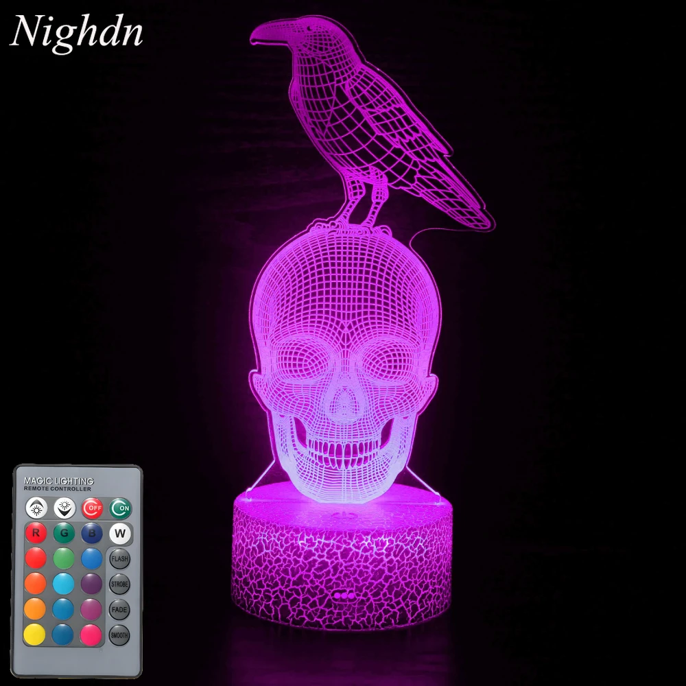 

Nighdn Acrylic Skull 3D Lamp Optical Illusion Night Light 7 Colors Gift for Holloween Ghost Festival Home Room Decor Nightlight