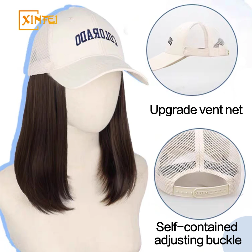 Synthetic 12inch Fisherman Hat Wig White Hat Wigs Cap With Hair Naturally Connect Short Hair Baseball Cap Adjustable Breathable