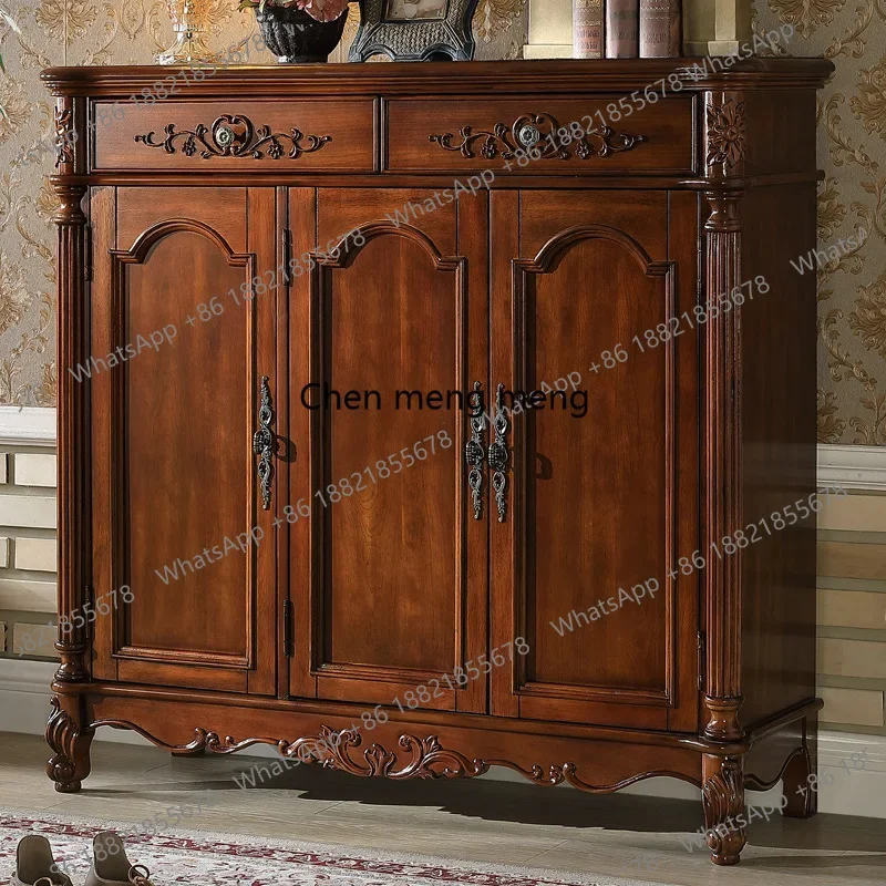 

American solid wood home shoe cabinet European retro four-door locker entry multi-layer shoe rack