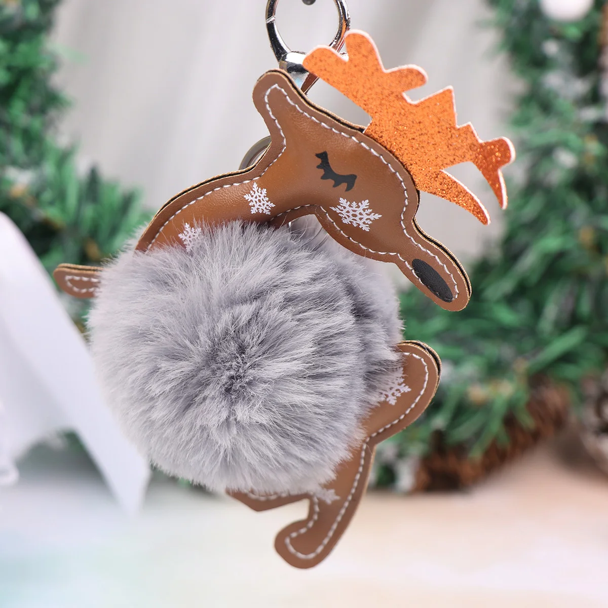 الأيائل المفاتيح رمادي فاتح عيد الميلاد الكرة قلادة حقيبة يد معلقة سحر للنساء أطفال عطلة هدية ديكور التبعي