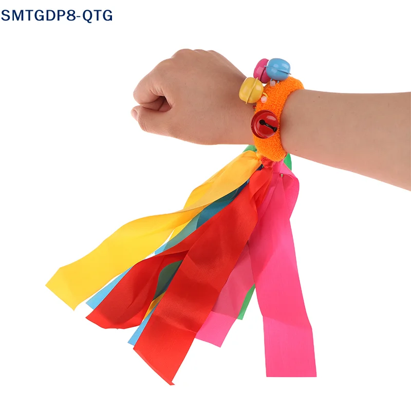 1Pc Children's Wrist Ribbon Team Sports Pompom Cheerleading Big Match Pom Club Dance Props Elastic Bracelet With Elastic Rope