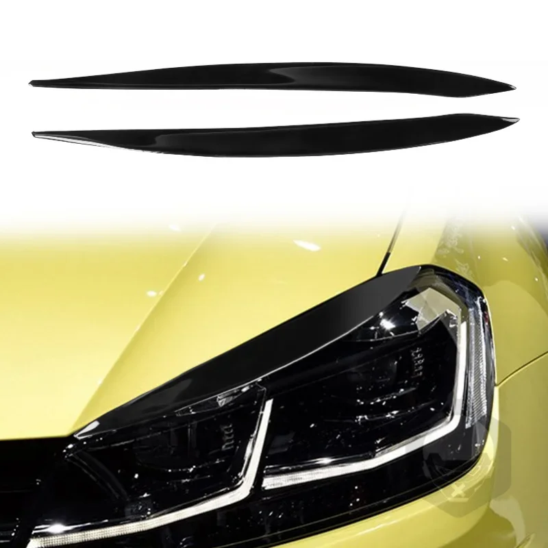 1 Pair Car Front Headlights Eyebrow Eyelids Piano Black ABS Trim for Volkswagen VW Golf 7 MK 2013-2018 7.5