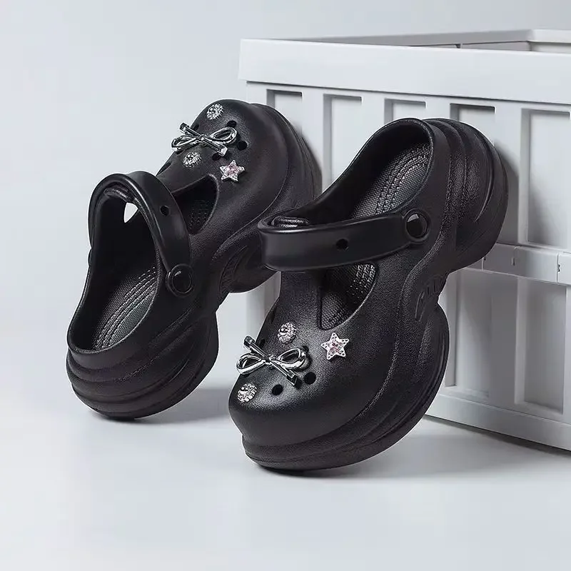 

Новинка 2015 года, женская обувь ручной работы на толстой подошве, увеличивающая рост, летняя уличная пляжная обувь, тапочки, сандалии двойного назначения из ЭВА