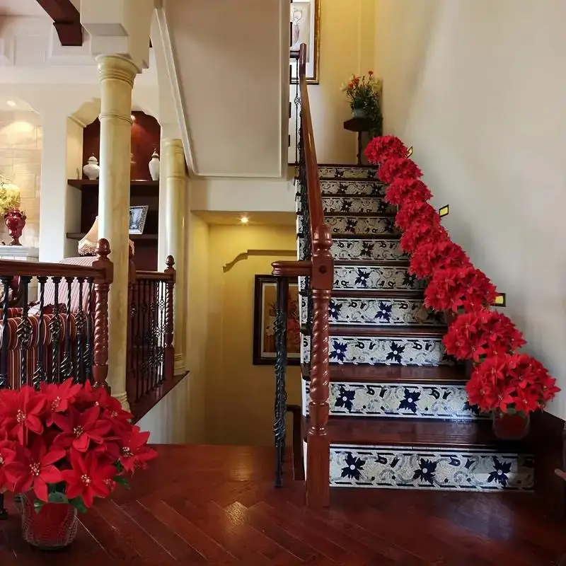 1/3 حزم الأحمر عيد الميلاد الاصطناعي البونسيتة زهرة باقات لعيد الميلاد المنزل حديقة الجدول زهرية الديكور زهور الزفاف #5