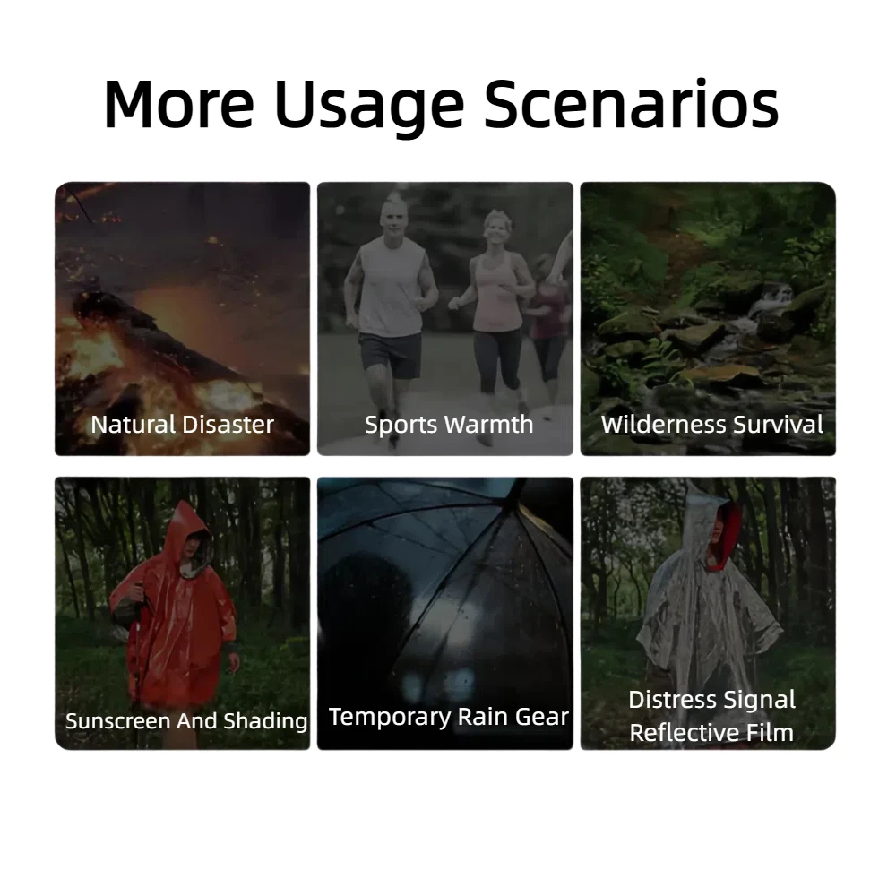 1/5Pcs Emergency Rescue Raincoat Raincoat Warm Raincoat Heat Reflective Waterproof Camping Hiking Wwarm Rescue Space Blanket