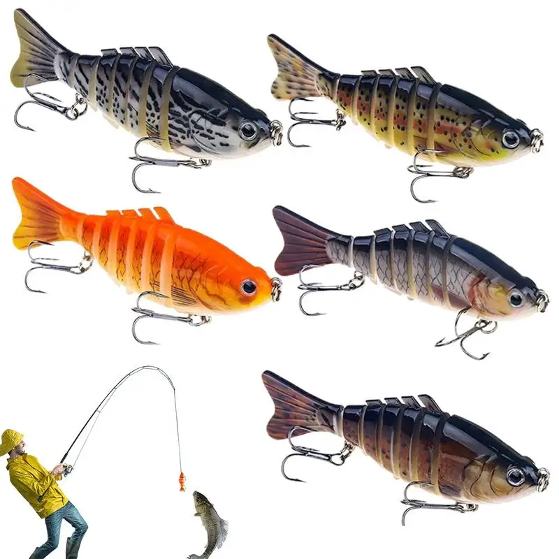 

Приманки для плавания для ловли окуня Рыболовные приманки для форели 5X Роботизированные семисоставные приманки для снаряжения Крючки для сома Бас Морское озеро