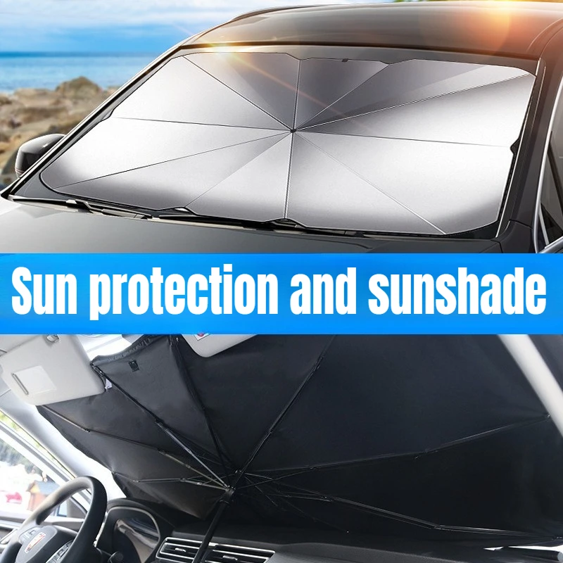 

Car Sunshade Umbrella - Titanium Silver Windshield Protector for SUV/Sedan, Foldable Heat Shield with UV Block (All Season)