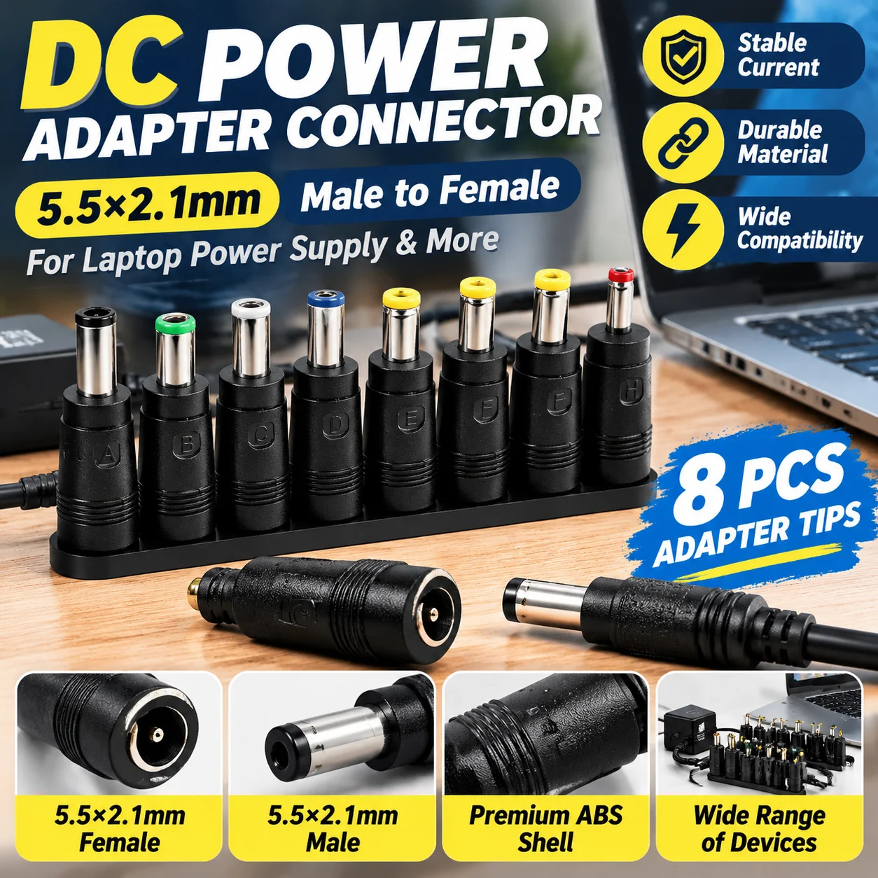 5.5x2.1mm DC Female to Male Power Adapter Converter for Laptop Notebook Charger Round Connector Plug Gold Plated Kit