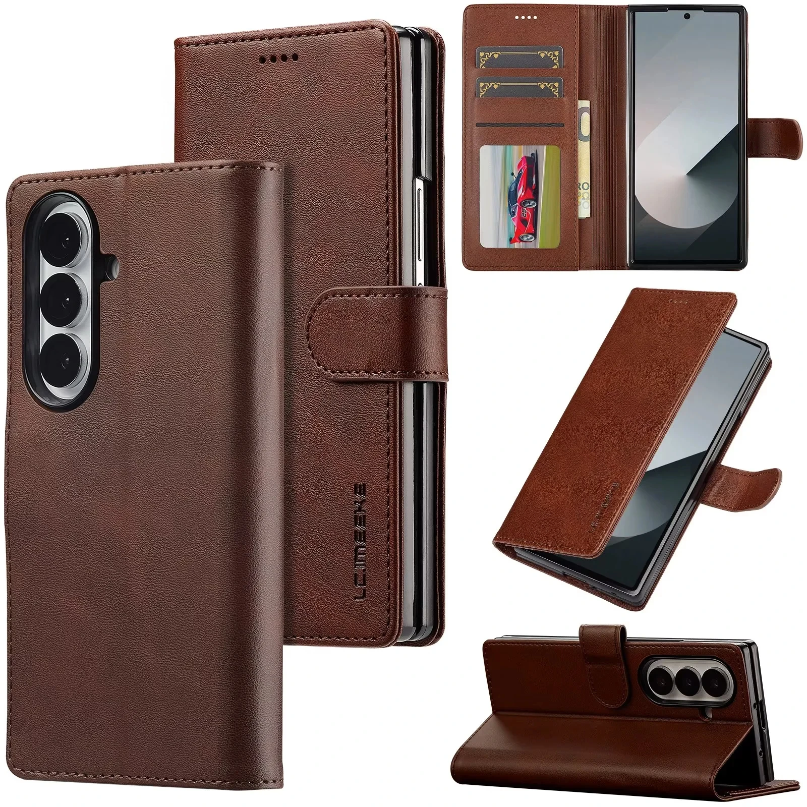 Funda de Cuero de Lujo con Tapa para Samsung Galaxy Z Fold 8 Ultra Fold 8 7 6 5 4, con Ranuras para Tarjetas, Tipo Cartera, Plegable, Tipo Libro