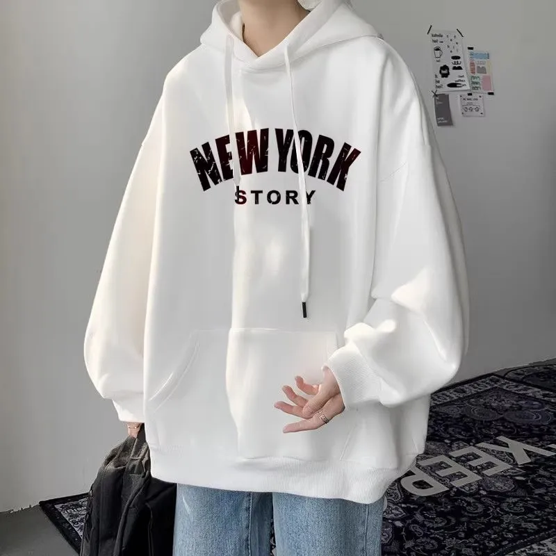 

Мужская толстовка оверсайз в японском ретро-стиле, осенне-зимняя, с начесом, свободного кроя