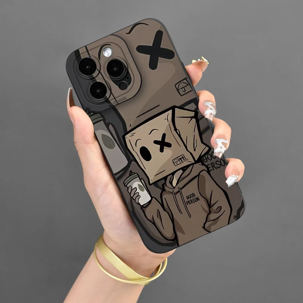 Paper Man Pattern Phone Case For iPhone 16 15 14 13 12 11 Pro Max Mini XS X XR 7 8 Plus SE 2022 2020 Full Lens Protection Cover