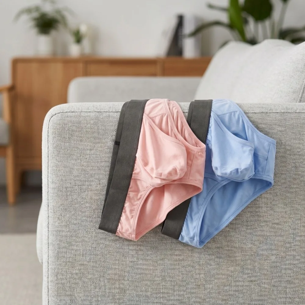 Bamboo Fiber Summer Thin Briefs Men 2-in-1 Front Opening Splicing Men Front Opening Panties Thin Underpants Breathable