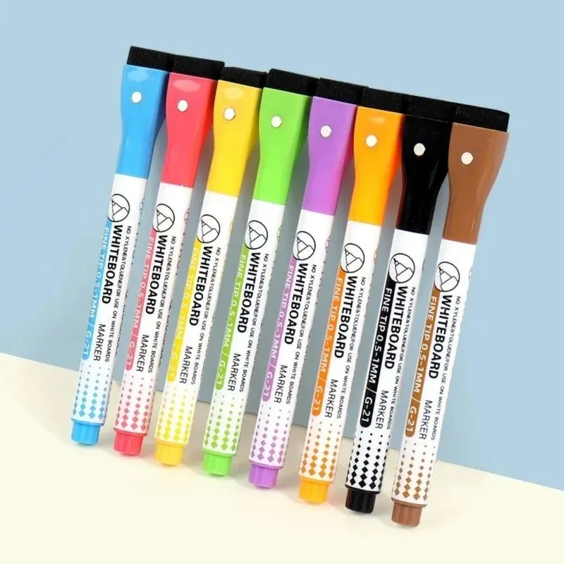 8 Colors 0.5mm Magnetic Dry Erase Markers Whiteboard Marker Pen Office School White Board Stationery Extra Fine Tip Colored Pens