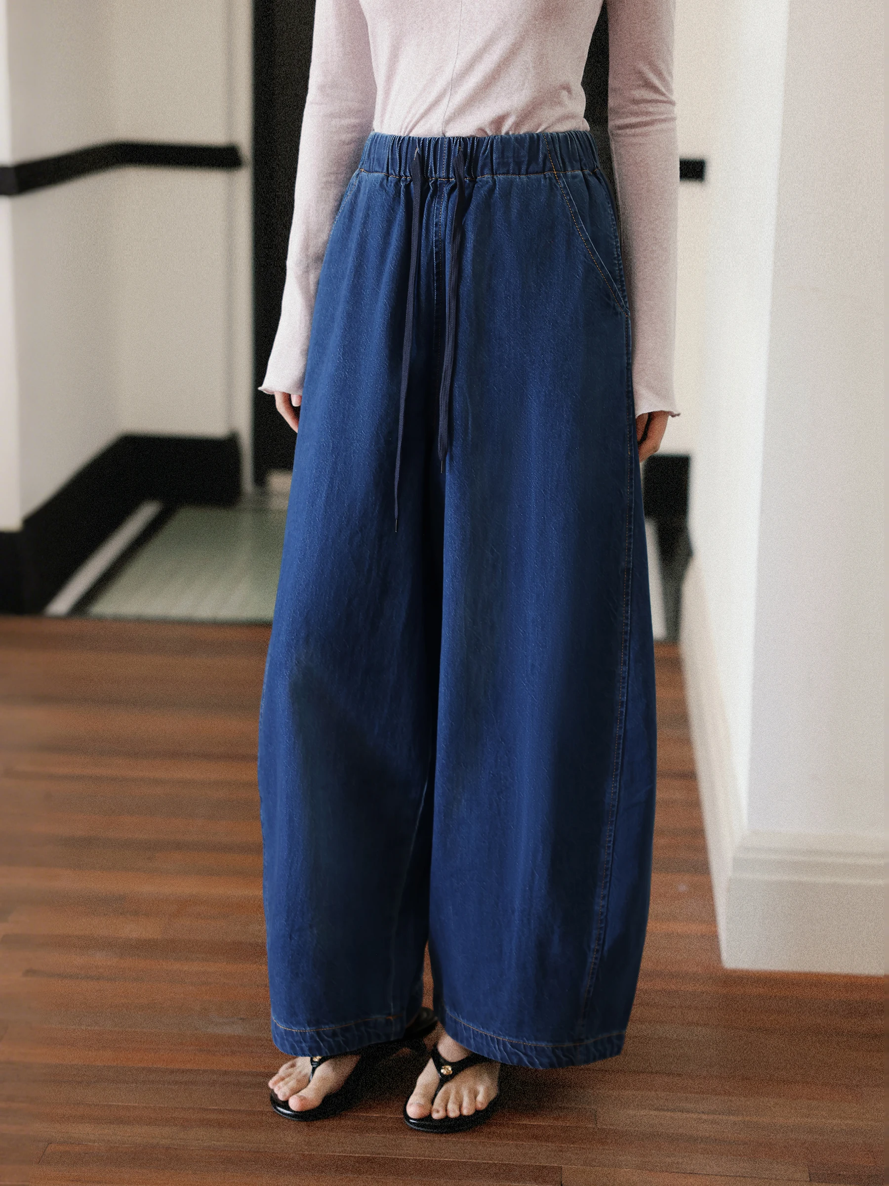 

MUNNS RUIXI Women's Elastic Waist Wide Leg Jeans Cloudlike Drapey Pants Spring Collection Comfortable Breathable Cotton Denim