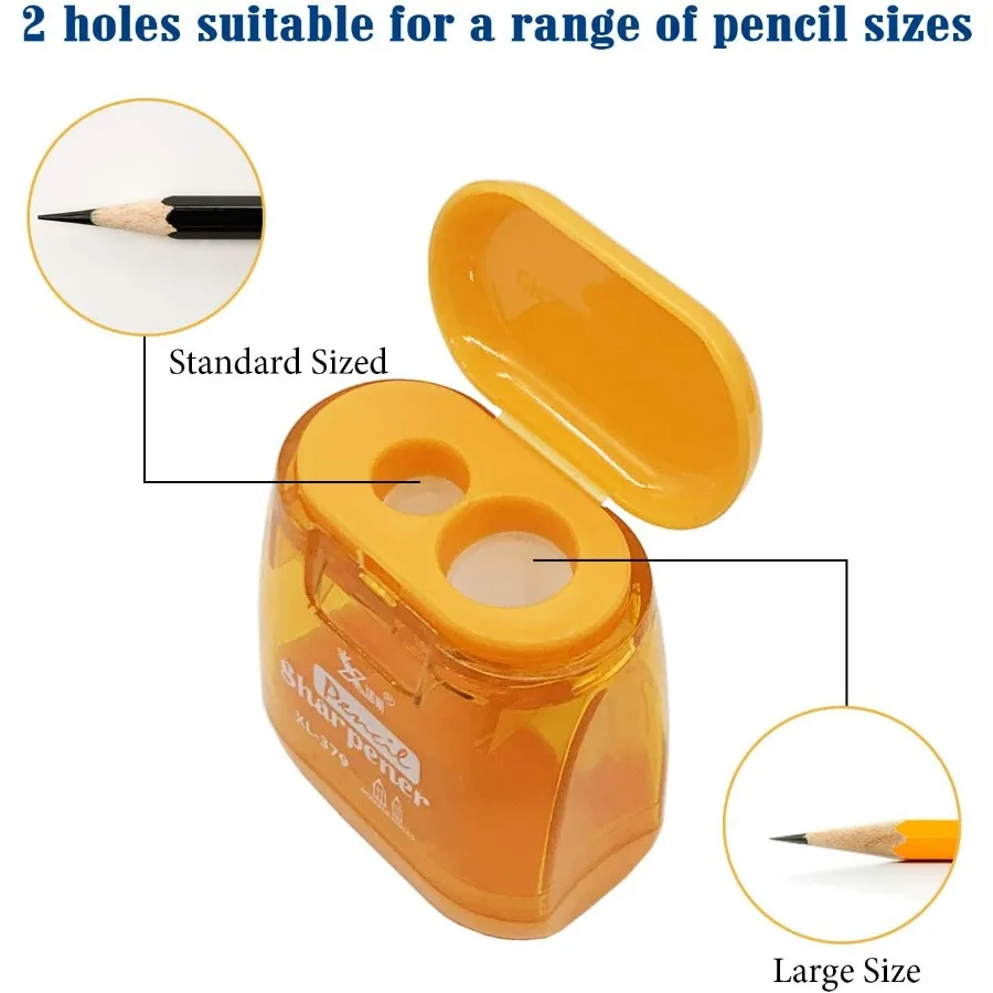 เครื่องเหลาดินสอมแบบมือหมุน 36 ชิ้น รูคู่ พร้อมฝาปิด สำหรับโรงเรียน สำนักงาน และใช้ในบ้าน เครื่องเหลาดินสอพลาสติกแบบมือถือสำหรับใช้ในชีวิตประจำวัน