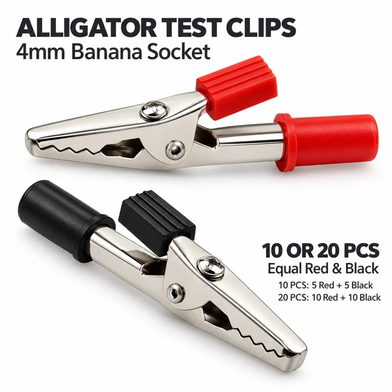 10/20PCS Alligator Test Clips Red Black Screw Terminal Connectors with 4mm Banana Sockets for Circuit Testing and Bench Wiring