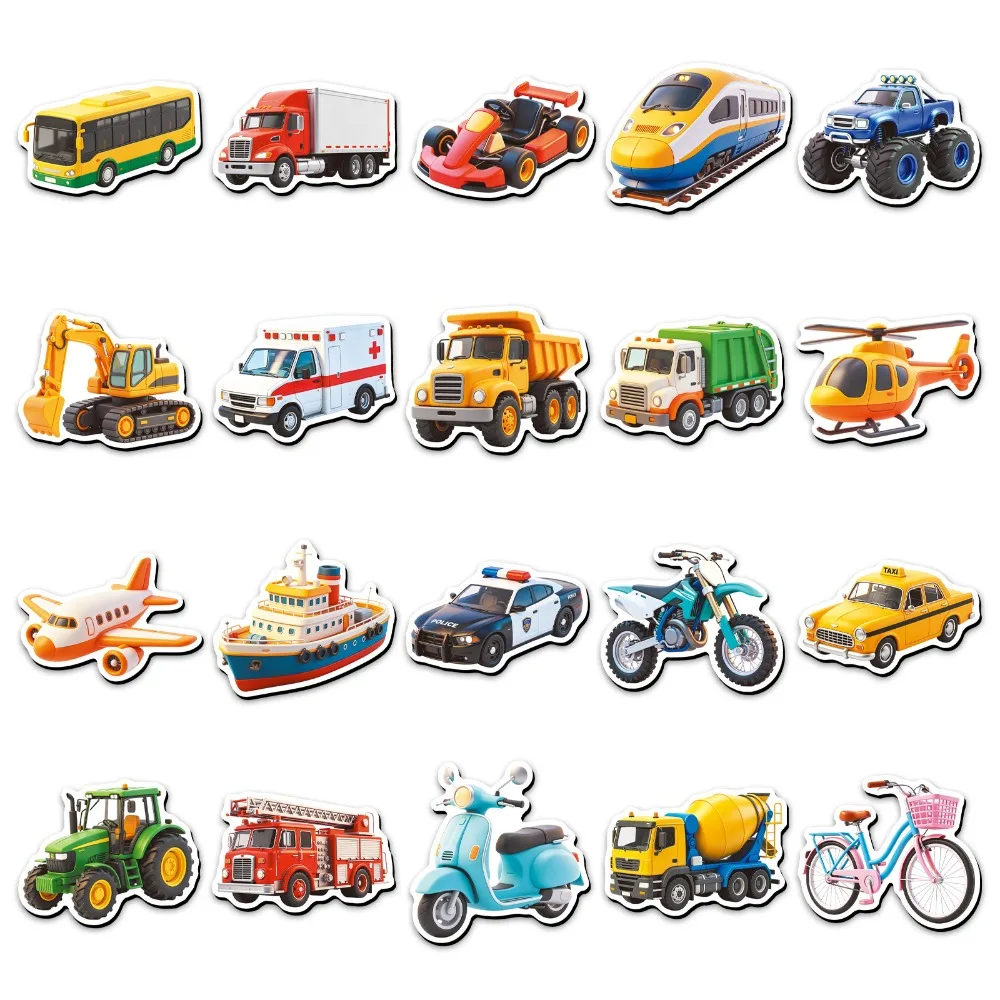 20PCS Cartoon Transport Vehicle Fridge Magnets Car Fire Truck Motorcycle Soft Magnetic Stickers Decals Kitchen Cabinet Decor