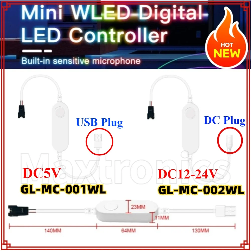 GL-MC-001WL/002WL Мини-светодиодный контроллер WLED ESP32 DC5V/12-24V с микрофоном, режим музыкального звука для SK6812 WS2811 WS2812b RGB светодиодная лента