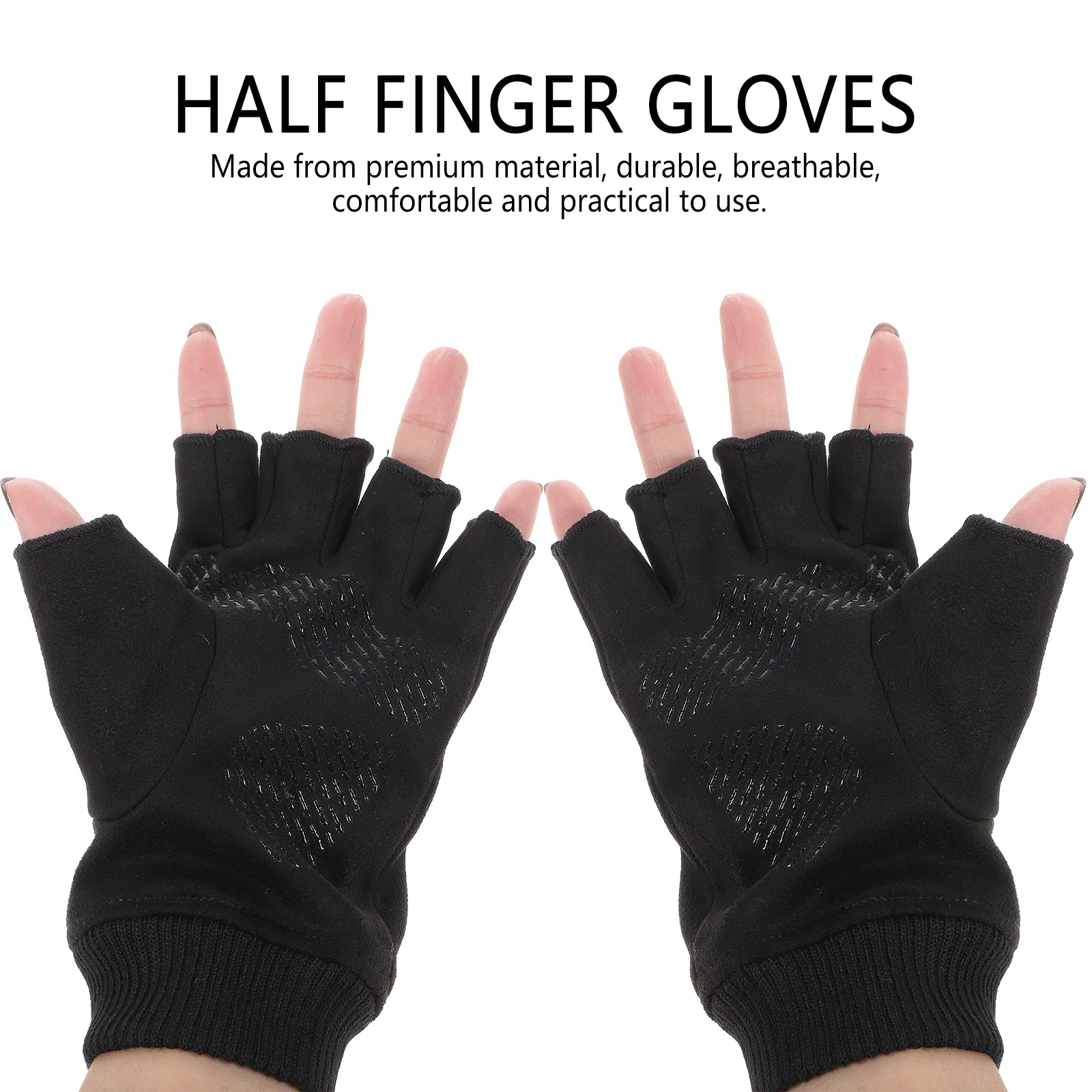 Guantes de montar de medio dedo para hombre, manoplas de punto suaves negras, guantes protectores deportivos cálidos para entrenamiento de invierno, ventilación de patinaje