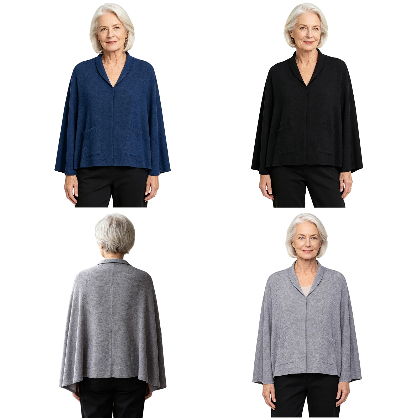 Women Elderly Adaptive Warm Cape Shawls V Neck Button-down Cardigan with Pockets Special Need Clothes for Nursing