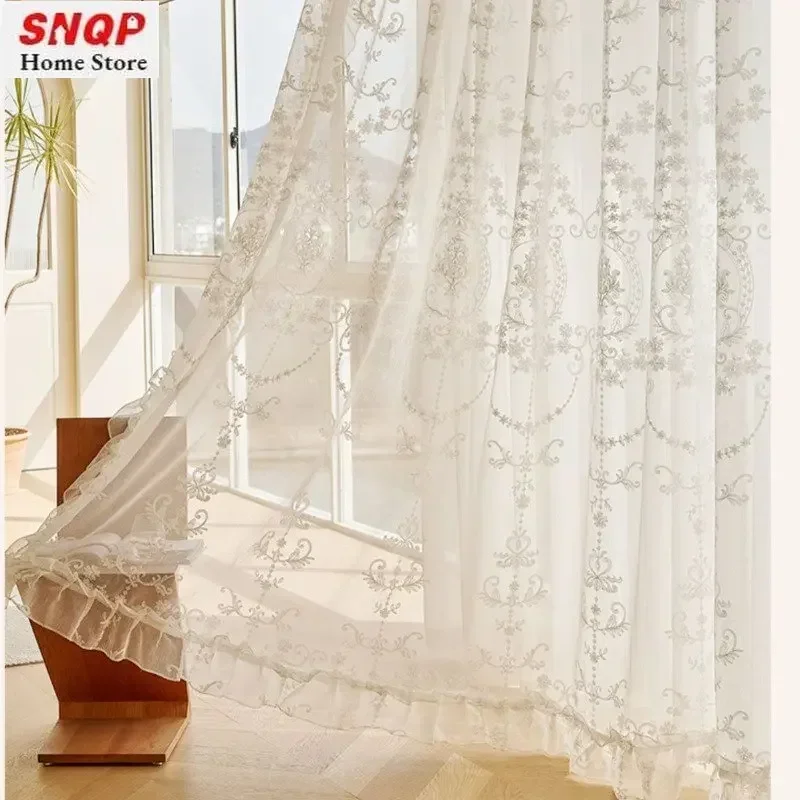 European Lace Embroidered White Tulle Sheer Curtains For Living Room Bedroom Dining Romantic Elegant Blackout Window Decoration