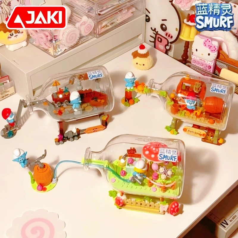 JAKI The Smurfs Drift Bottle Adventure Scene Building Blocks DIY Assembly Model Desktop Decoration Hobby Collectible Gift
