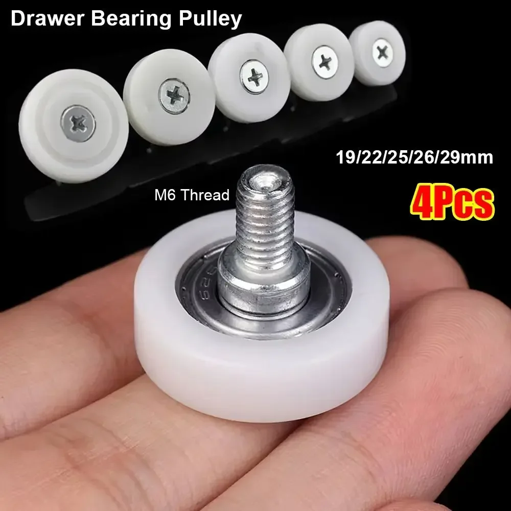 1Pcs With Screw Drawer Bearing Pulley Flat M6 External Thread Cabinet Moving Wheel Nylon Metal Sliding Door Roller Furniture